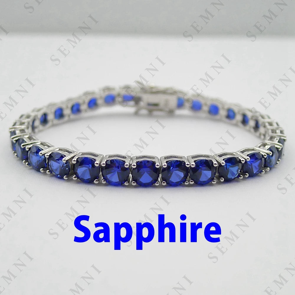 Pulseira Fina SEMNI com Safira Rosa 5mm – Prata 925 Luxo Feminino