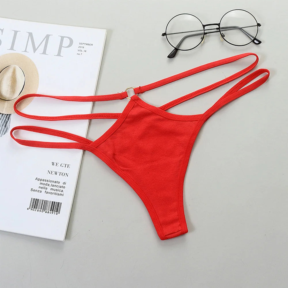 Calcinha Fio Dental Feminina de Algodão – Sexy, Fina, Cintura Baixa, Tiras Laterais e Recorte Vazado | Lingerie Confortável e Sensual