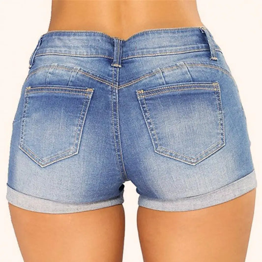 Short Jeans Slim Feminino – Cintura Alta com Botão, Cores Puras, Corte Justo e Estilo Casual Fabuloso