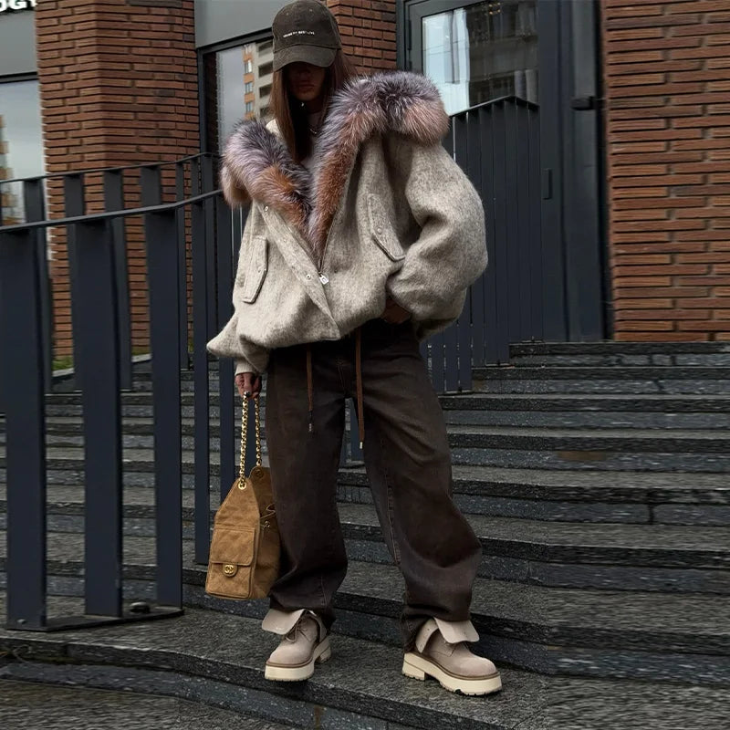 Vintage Thicken Faux Fur Woolen Jacket