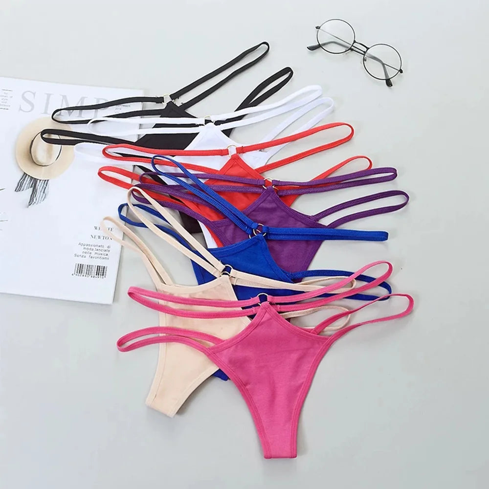 Calcinha Fio Dental Feminina de Algodão – Sexy, Fina, Cintura Baixa, Tiras Laterais e Recorte Vazado | Lingerie Confortável e Sensual