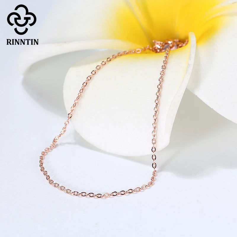 Colar Feminino em Prata 925 com Banho de Ouro Rosa – Corrente Fina Estilo Cable Link | Elegância Minimalista