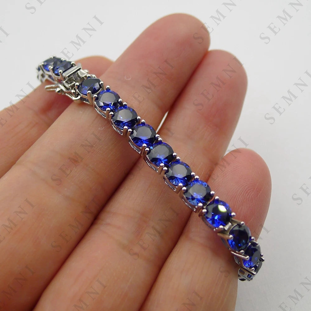 Pulseira Fina SEMNI com Safira Rosa 5mm – Prata 925 Luxo Feminino