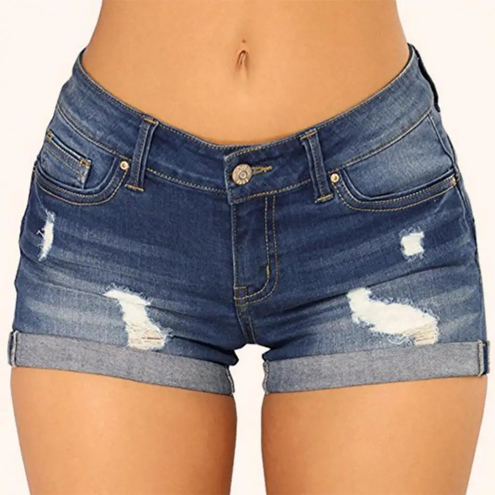 Short Jeans Slim Feminino – Cintura Alta com Botão, Cores Puras, Corte Justo e Estilo Casual Fabuloso