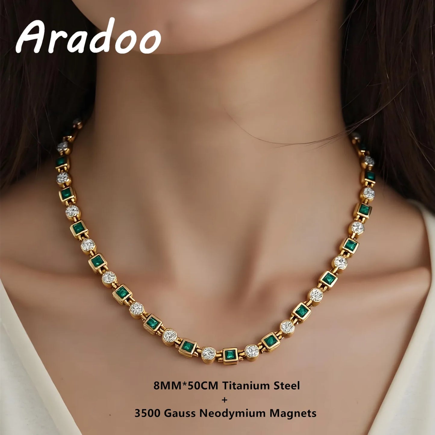 ARADOO Affordable Luxury Style Titanium Steel Necklace for Women with Crystal Cubic Zirconia Collar Jewelry Gifts