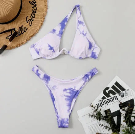 Biquíni Sexy One Shoulder – Push-Up com Aro, Recortes e Tanga Brasileira