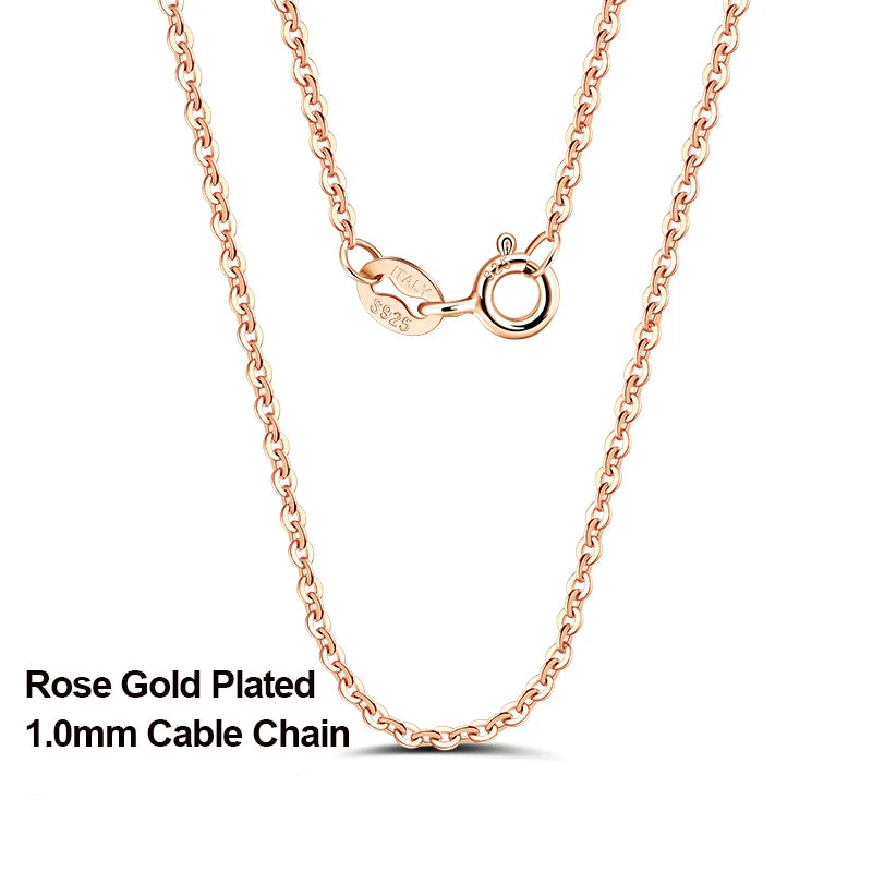 Colar Feminino em Prata 925 com Banho de Ouro Rosa – Corrente Fina Estilo Cable Link | Elegância Minimalista