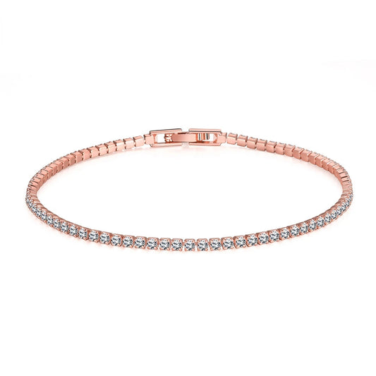 Pulseira de Prata 925 Banhada a Ouro Rosa – Zircônia 2mm, Elegante e Delicada | Presente Sofisticado