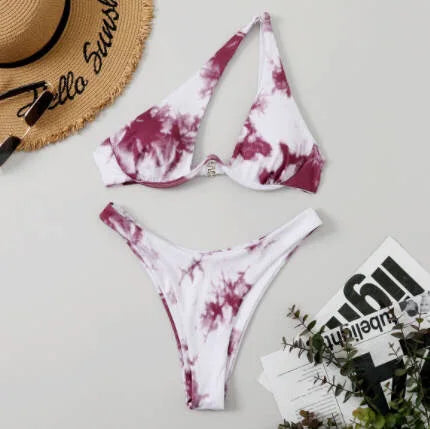 Biquíni Sexy One Shoulder – Push-Up com Aro, Recortes e Tanga Brasileira