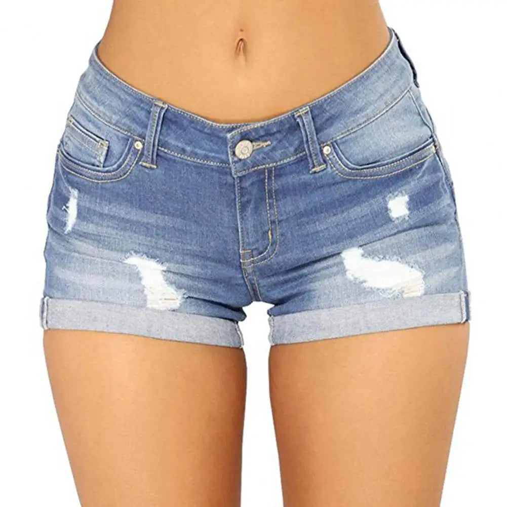Short Jeans Slim Feminino – Cintura Alta com Botão, Cores Puras, Corte Justo e Estilo Casual Fabuloso