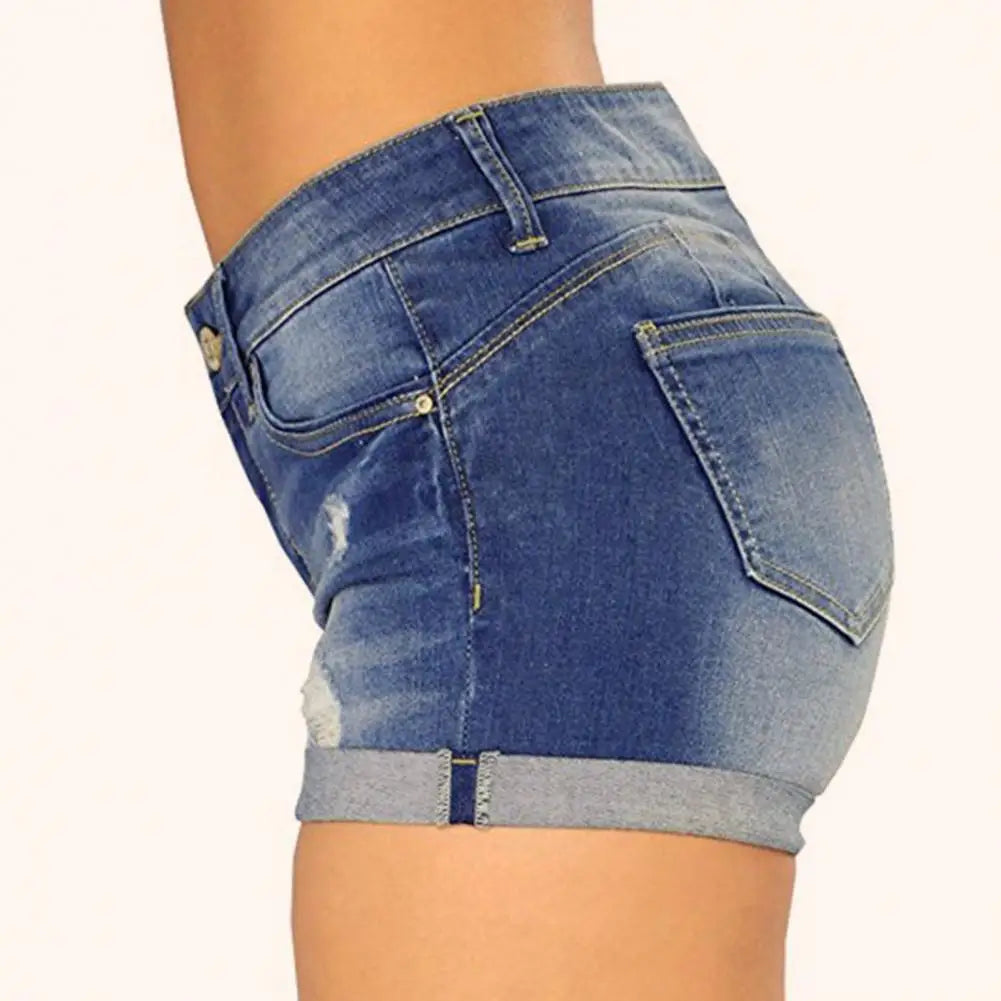 Short Jeans Slim Feminino – Cintura Alta com Botão, Cores Puras, Corte Justo e Estilo Casual Fabuloso