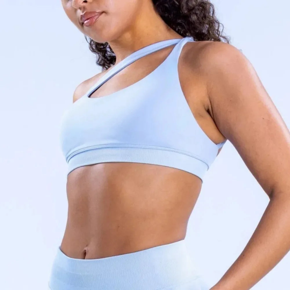 Conjunto  feminino sem costura, top halter com suporte alto, push-up, costas abertas, roupa íntima para academia, ioga, etiquetas personalizáveis